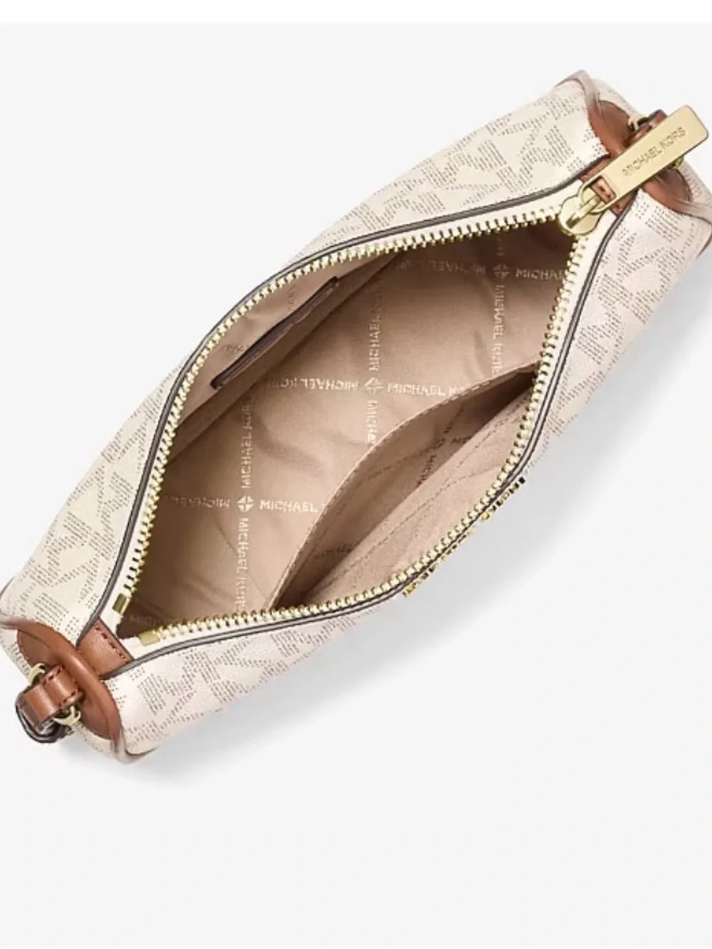 Michael Kors Beige Logo Shoulder Bag with Brown Strap